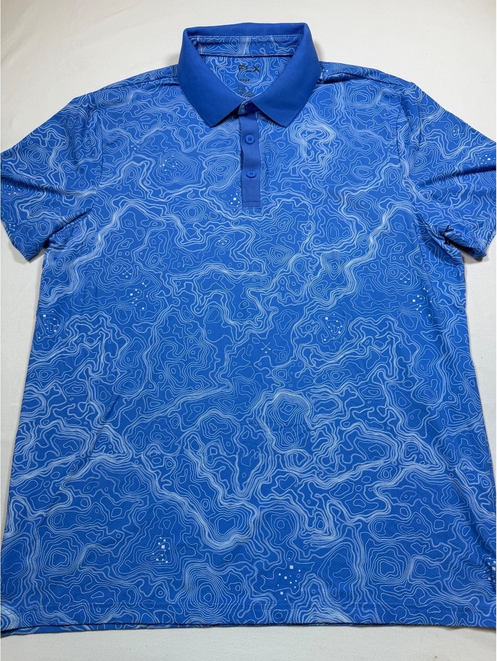 FLX Large Blue Topographic Pattern Polo Shirt